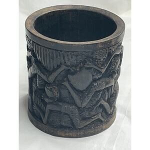 Vintage African Hand Carved Wood Cup Dish